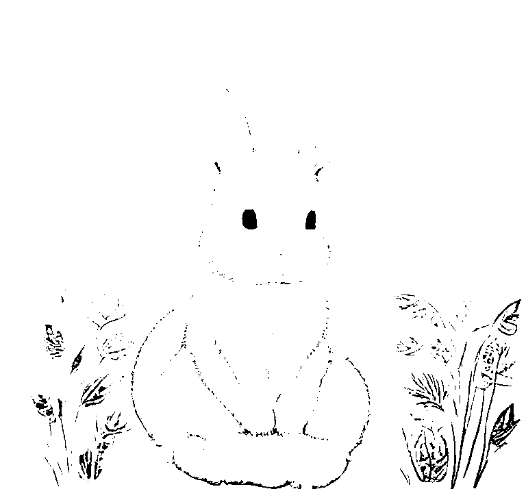 Example AI coloring page of a bunny in a flower garden